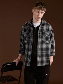 The Bear House - Mens Black Regular Fit Checks Cotton Casual Shirt