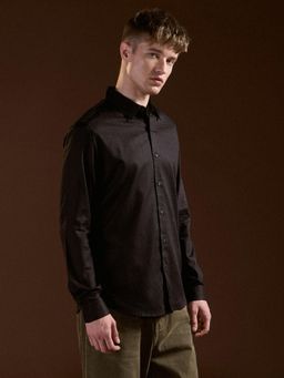 The Bear House - Mens Black Slim Fit Textured Casual Shirt