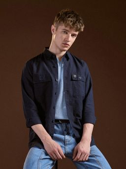 The Bear House - Mens Blue Slim Fit Solid Casual Shirt