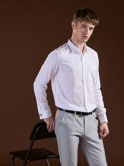 The Bear House - Mens White Tailored Fit Textured Cotton Formal Shirt