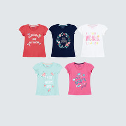 max - Girls Printed Round Neck T-Shirt (Pack Of 5)