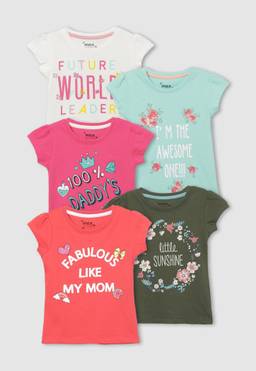 max - Girls Printed Round Neck T-Shirt (Pack Of 5)
