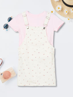 max - Girls Printed Pinafore Dress With T-Shirt