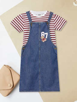 max - Girls Embroidered Pinafore Dress With T-Shirt