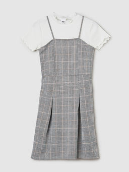 max - Girls Checked Pinafore Dress With T-Shirt