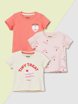 max - Girls Printed T-Shirts (Pack Of 3)