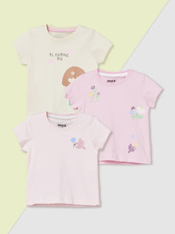max - Girls Printed T-Shirts (Pack Of 3)