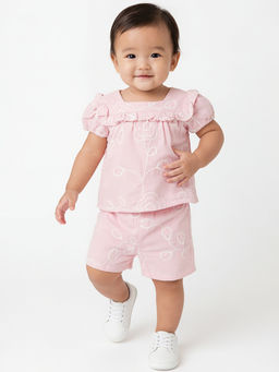 max - Girls Pink Embroidered Top And Shorts