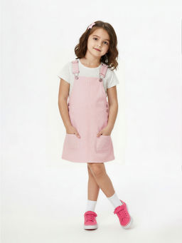 max - Girls Solid Pinafore Dress With T-Shirt