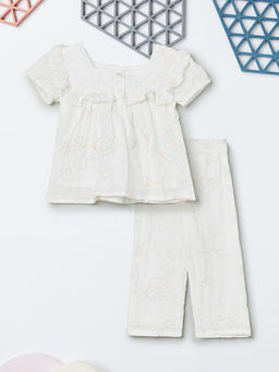 max - Girls White Embroidered Co-Ord Set