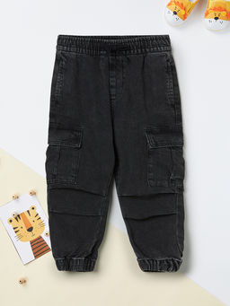 max - Boys Black Mildly Washed Cargo Jeans