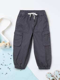 max - Boys Grey Solid Cargo Joggers