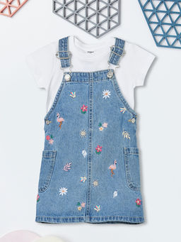 max - Girls Embroidered Dungaree Dress With T-Shirt