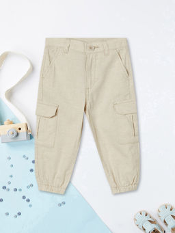 max - Boys Beige Solid Relaxed Fit Cargo Joggers