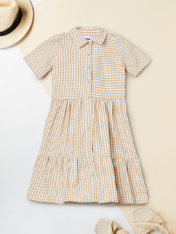max - Girls Brown Checked Shirt Dress
