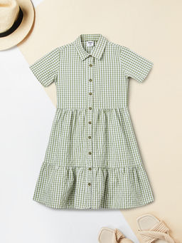 max - Girls Green Checked Shirt Dress