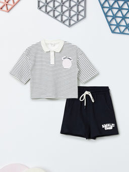 max - Girls Striped Polo T-Shirt And Shorts
