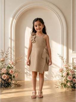 TINY BABY - Synthetic Woven Sleeveless Floral Applique Dress
