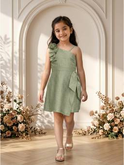 TINY BABY - Synthetic Woven Sleeveless Floral Applique Dress