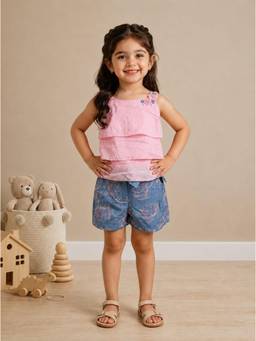 TINY BABY - Synthetic Woven Sleeveless Floral Printed Top and Short