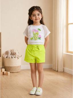 TINY BABY - Nylon Viscose Woven Short Sleeves Floral Printed Top and Short with Inner