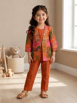 TINY BABY - Synthetic Woven Floral Printed Inner and Pant with Jacket