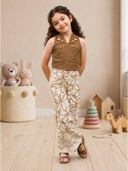 TINY BABY - Nylon Viscose Woven Sleeveless Floral Printed Top and Pant