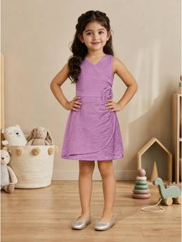 TINY BABY - Nylon Viscose Woven Sleeveless Floral Applique Dress