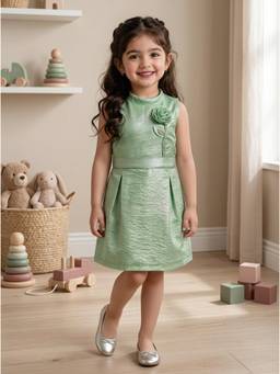 TINY BABY - Synthetic Woven Sleeveless Floral Applique Dress