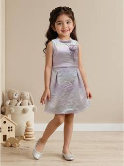 TINY BABY - Synthetic Woven Sleeveless Floral Applique Dress