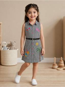 TINY BABY - Synthetic Woven Sleeveless Lining Dress with Belt
