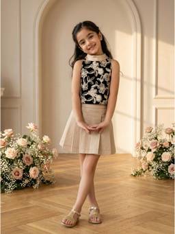 TINY BABY - Synthetic Woven Sleeveless Floral Printed Top and Skirt