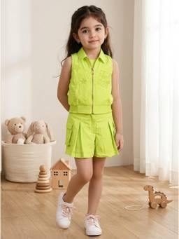 TINY BABY - Nylon Viscose Woven Sleeveless Floral Printed Top and Short with Jacket