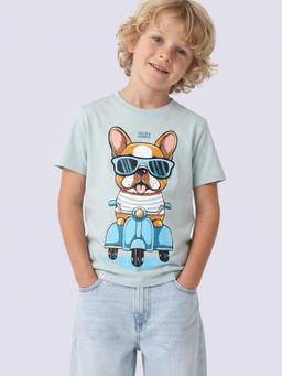 Jack & Jones Junior - Boys Green Printed Cotton T-shirt