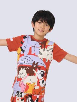 Jack & Jones Junior - Boys Orange Printed Cotton T-shirt