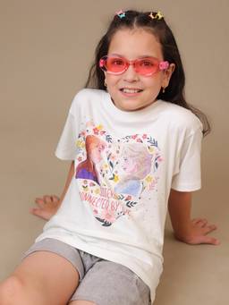 Kidsville - Official Disney Frozen Glitter and Rhinestone Graphic Printed Girls T-shirt