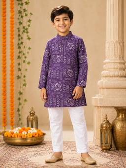 AWW HUNNIE - Viscose Rayon Fabric Full Sleeves Ethnic Kurta with Pajama - Purple
