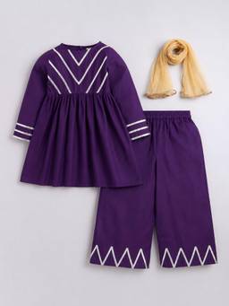 AWW HUNNIE - Silk Blend Fabric Ethnic Kurta With Palazzo and Dupatta - Purple