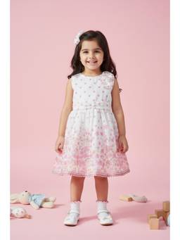 TINY GIRL - Sleeveless Floral Printed corsage detail Dress- White