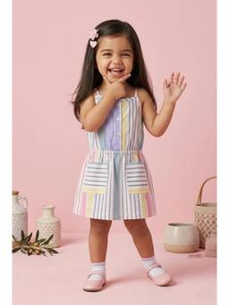 TINY GIRL - Sleeveless Stripe Printed Playsuit- Blue
