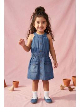 TINY GIRL - Sleeveless Solid Playsuit- Blue