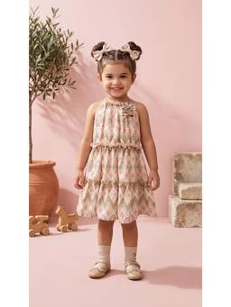 TINY GIRL - Sleeveless Printed Dress- Beige