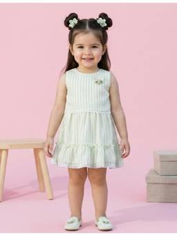 TINY GIRL - Sleeveless Stripe Printed Dress- Light Green