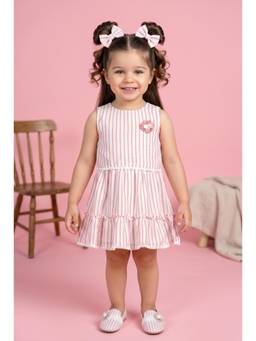 TINY GIRL - Sleeveless Stripe Printed Dress- Light Pink