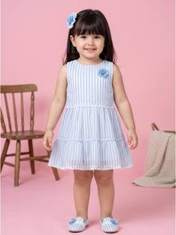 TINY GIRL - Sleeveless Stripe Printed Dress- Light Blue