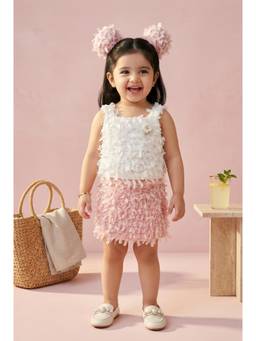 TINY GIRL - Sleeveless Textured Detail Top and Skirt- White
