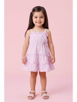 TINY GIRL - Sleeveless Check Printed Dress- Purple