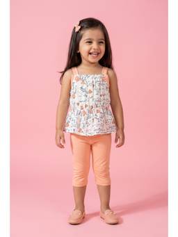 TINY GIRL - Sleeveless Printed Top and Pant Set- Peach