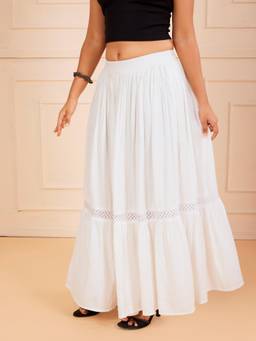 TeenTrums - Girls Tiered Maxi Skirt with Lace Detail-White