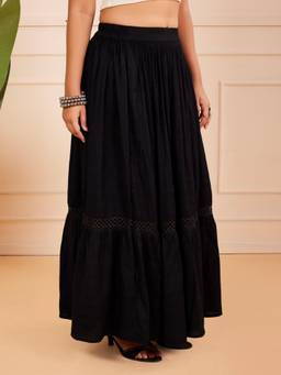 TeenTrums - Girls Tiered Maxi Skirt with Lace Detail-Black